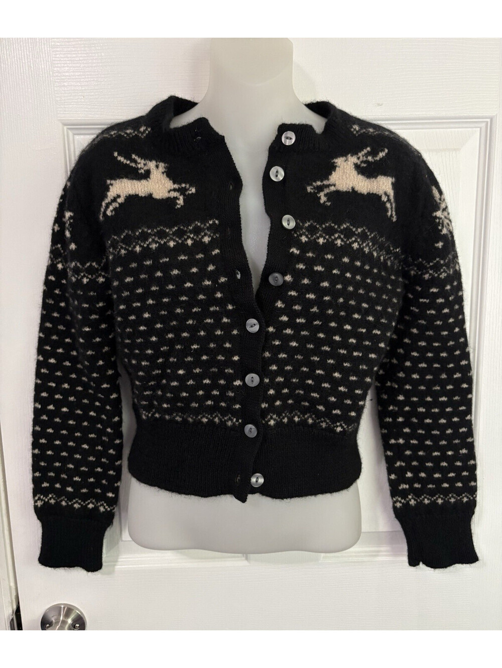 Limited America Womens Wool Blend Button Front Cardigan Fair Isle Reindeer